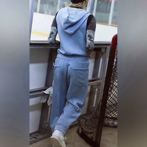 Free People Set Go Jumpsuit Women's M NEW Light Blue Cotton Fleece Reg $168